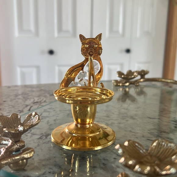 24K Gold Plated Cat Crystal Creations Candlestick Holder Decor - Picture 7 of 10
